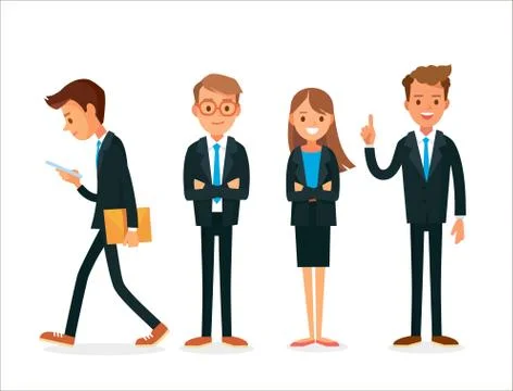 Vector set of business men standing up straight in various poses. Stock Illustration