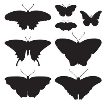 Vector set with butterfly silhouettes isolated on white background Stock Illustration