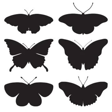 Vector set with butterfly silhouettes isolated on white background Stock Illustration