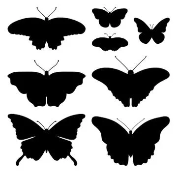 Vector set with butterfly silhouettes isolated on white background Stock Illustration