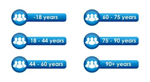 Vector set of buttons with age limits for statistics, surveys, and population Stock Illustration