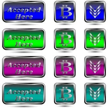 The vector set of buttons with bit-coin symbol. Illustrazione stock