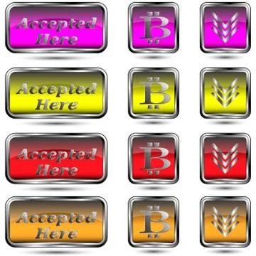 The vector set of buttons with bit-coin symbol. Illustrazione stock