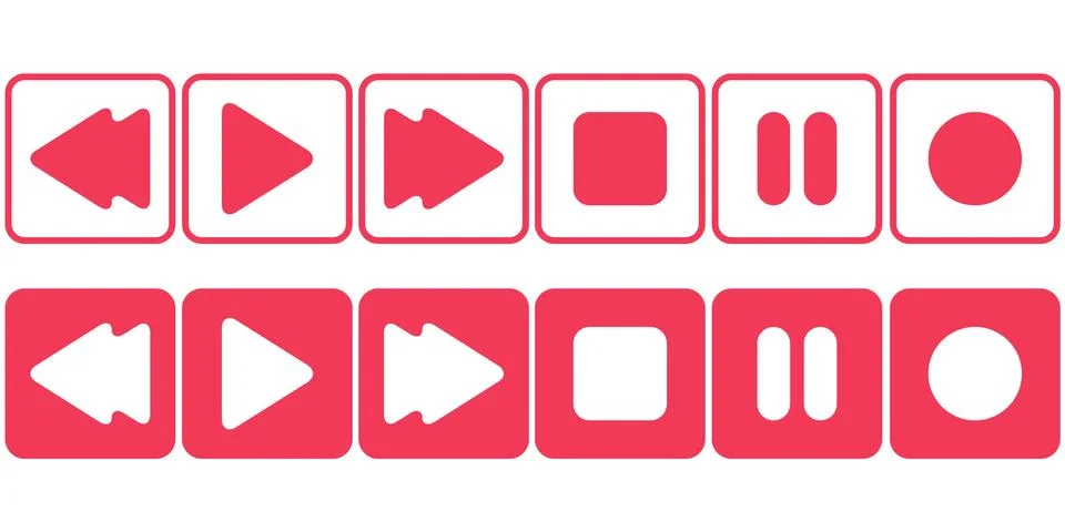 Vector set of buttons. Play, stop, rewind, forward, pause, record buttons Stock Illustration