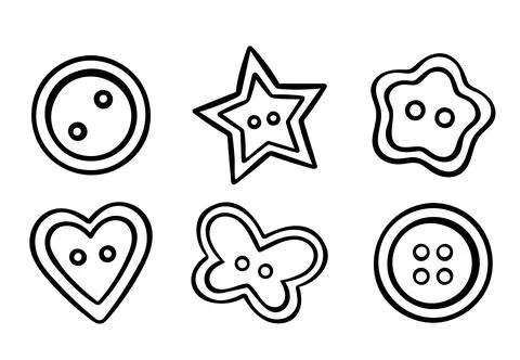 Vector set, buttons for sewing and embroidery, round, star, butterfly, hear.. Stock Illustration