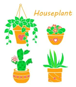 Vector set  cactus houseplant  flat Stock Illustration