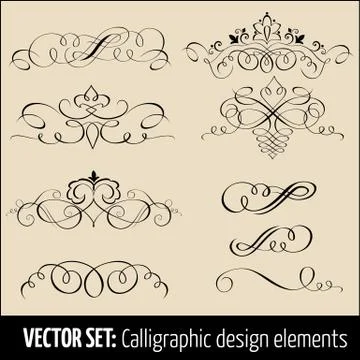 Vector set of calligraphic and page decoration design elements. Elegant eleme Stock Illustration