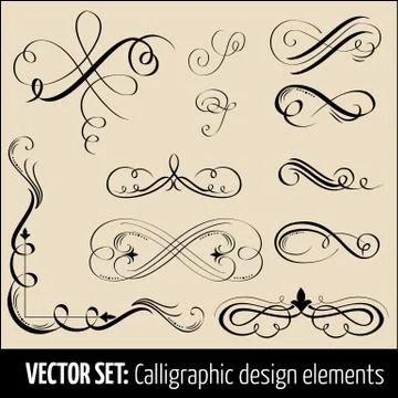 Vector set of calligraphic and page decoration design elements. Elegant eleme 스톡 일러스트