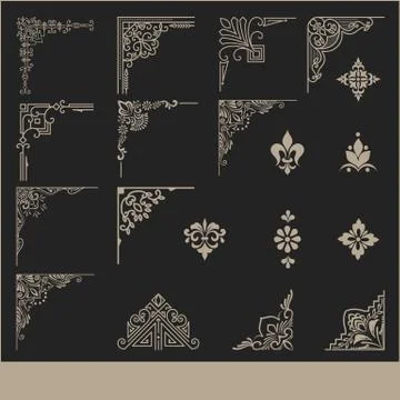 Vector set of calligraphic and page decoration corner design elements. Elegan Illustrazione stock