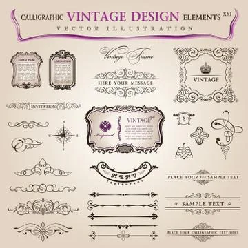 Vector set calligraphic design elements and page decoration Stock Illustration