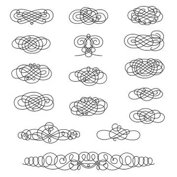 Vector set of calligraphic design elements and page decorations Stock Illustration