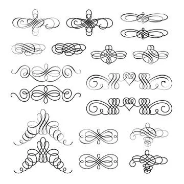 Vector set of calligraphic design elements and page decorations Stock Illustration