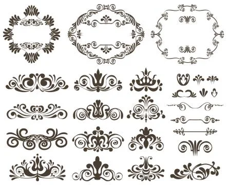 Vector set of calligraphic design elements and floral frames 库存插图