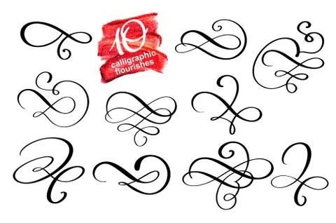 Vector set of calligraphic design flourish elements and page decorations Stock Illustration