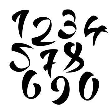Vector Set of Calligraphic Ink Numbers.  Design Elements Illustrazione stock