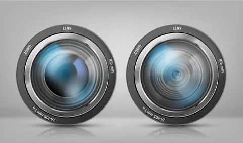 Vector set with camera lenses, zoom objectives Stock Illustration