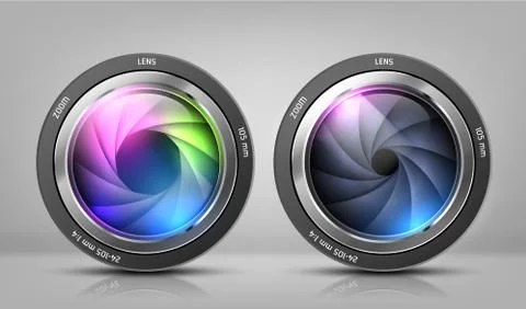 Vector set with camera lenses, zoom objectives Stock Illustration