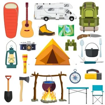 Vector set of camping elements. Illustrazione stock