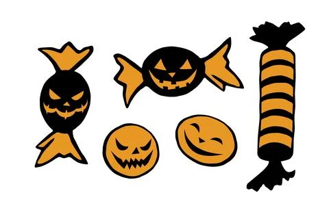 Vector Set of candy in different wrappers in Halloween style. Holiday design  Stock Illustration