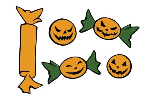 Vector Set of candy in different wrappers in Halloween style. Holiday design  Stock Illustration