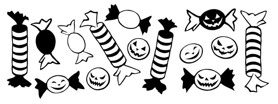 Vector Set of candy in different wrappers in Halloween style. Holiday design  Stock Illustration