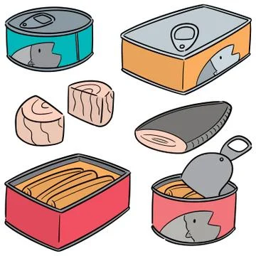 Vector set of canned fish Stock Illustration