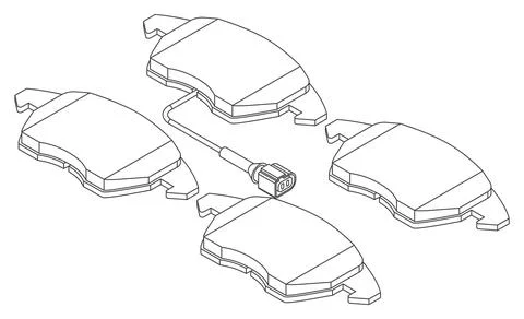 Vector set of car break pads for replacement - isometric view, contour art Stock Illustration