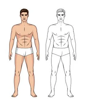 Vector set of cartoon and line art illustration of a handsome fit guy isolate Stock Illustration