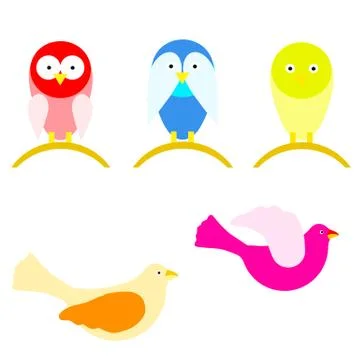 Vector set with cartoon birds in multiple colors Stock Illustration