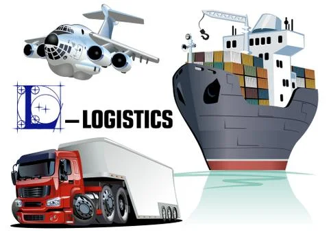 Vector set of cartoon cargo transport Stock Illustration