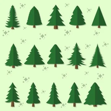 Vector set of cartoon Christmas trees icons collection. Illustrazione stock