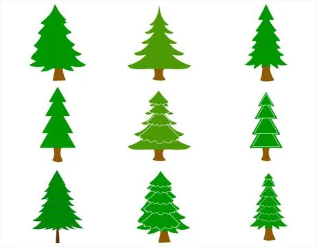 Vector set of cartoon Christmas trees, pines for greeting cards, invitations Stock Illustration