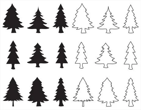 Vector set of cartoon Christmas trees, pines for greeting cards, invitations Stock Illustration