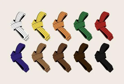 Vector Set of Cartoon Color Karate Belts. Full Collection. Stock Illustration