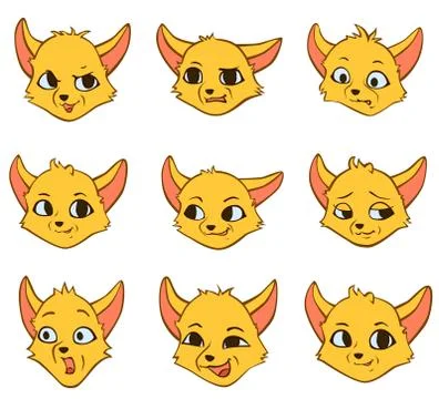 Vector set cartoon emotion of yellow fox Stock Illustration