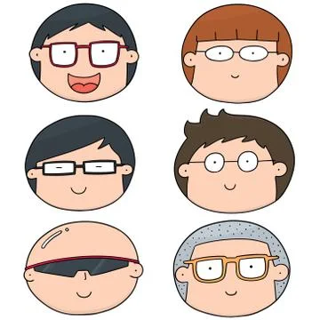 Vector set of cartoon face with glasses Stock Illustration