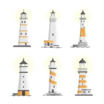 Vector set of cartoon flat isolated lighthouses Stock-Illustration