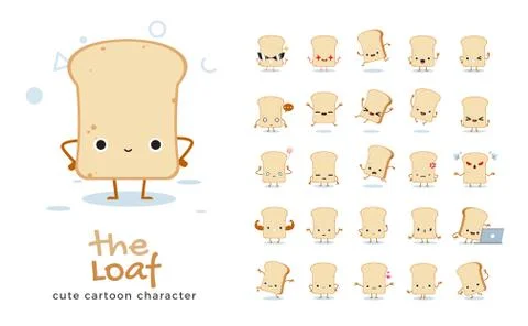 Vector set of cartoon images of Bread Loaf. Vector Illustration. Stock Illustration