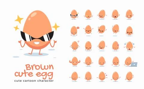 Vector set of cartoon images of Brown Egg. Vector Illustration. Stock Illustration