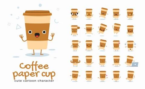 Vector set of cartoon images of Coffee Cup. Vector Illustration. Stock Illustration