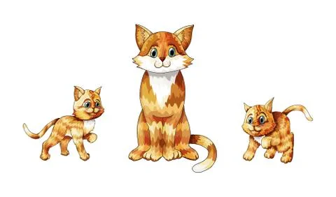 Vector set of cartoon images of cute different cats different different actions Stock Illustration