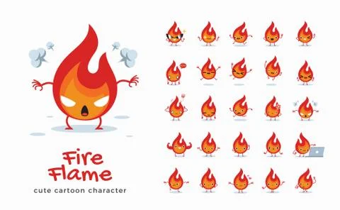 Vector set of cartoon images of Fire Flame. Vector Illustration. Stock Illustration
