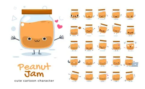 Vector set of cartoon images of Peanut Jam. Vector Illustration. Stock Illustration