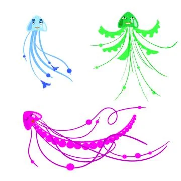Vector set of cartoon jelly fish for children in primitive style, isolated Stock Illustration