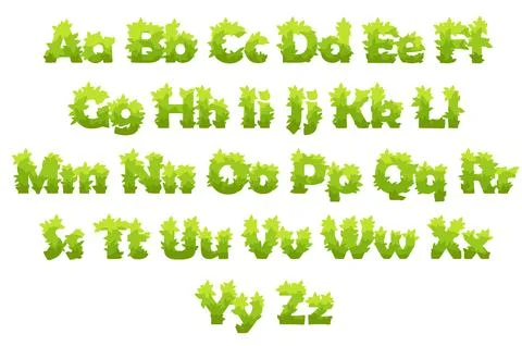 Vector set of cartoon letters from green grass. Stock Illustration