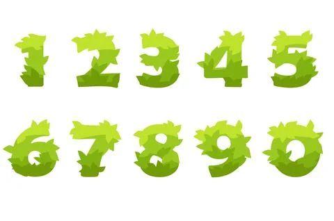 Vector set of cartoon numbers from green grass. Stock Illustration