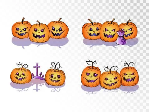 Vector set of cartoon Pumpkins on transparent background. Stock Illustration