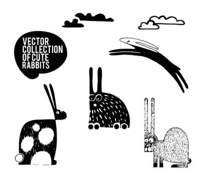 Vector set of cartoon rabbits Stock Illustration