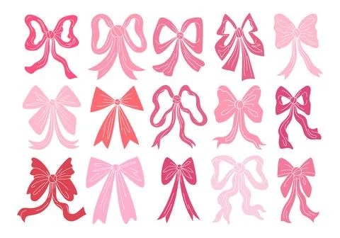 Vector set of cartoon ribbons, bows, accessories. Stock Illustration