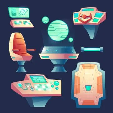 Vector set of cartoon spaceship design elements Stock Illustration